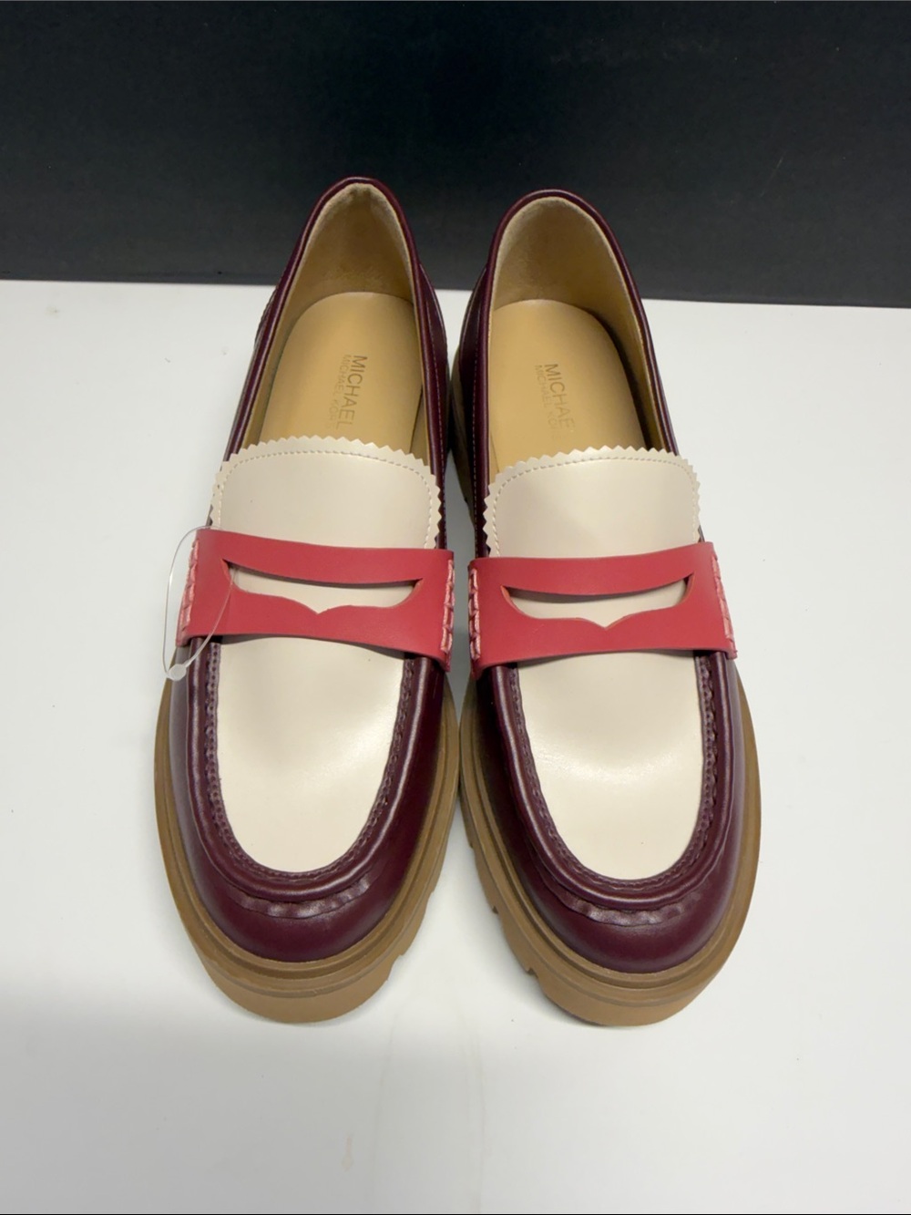 Michael Kors Cream, Burgundy & Pink Leather Loafers - Picture 1 of 6